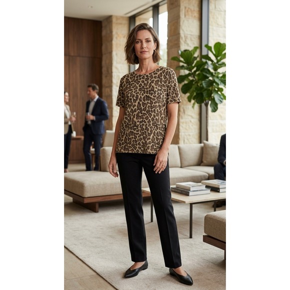 Working Classics Tops - Working Classics Leopard Print Metallic Knit Top Women Size 14/16 Short Sleeve